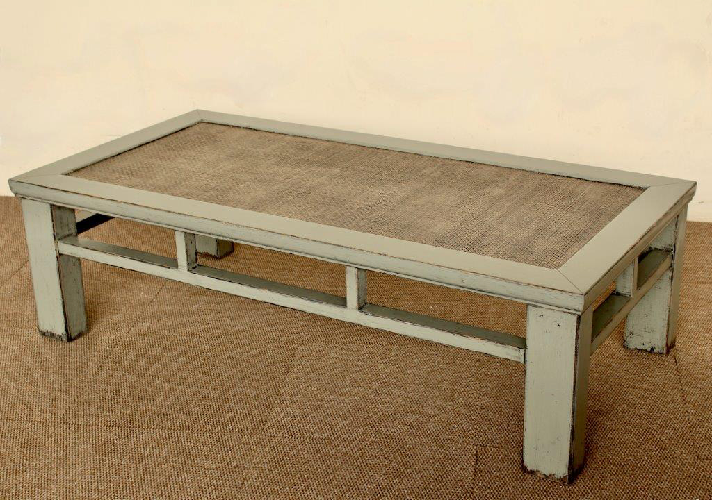 GREY COFFEE TABLE RATTAN TOP  46X162X80CM